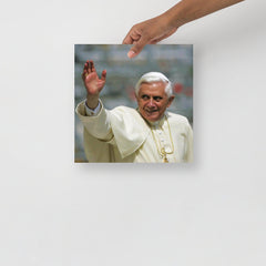 A Pope Benedict XVI poster on a plain backdrop in size 12x12”.