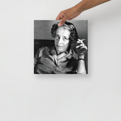 A Hannah Arendt poster on a plain backdrop in size 12x12”.