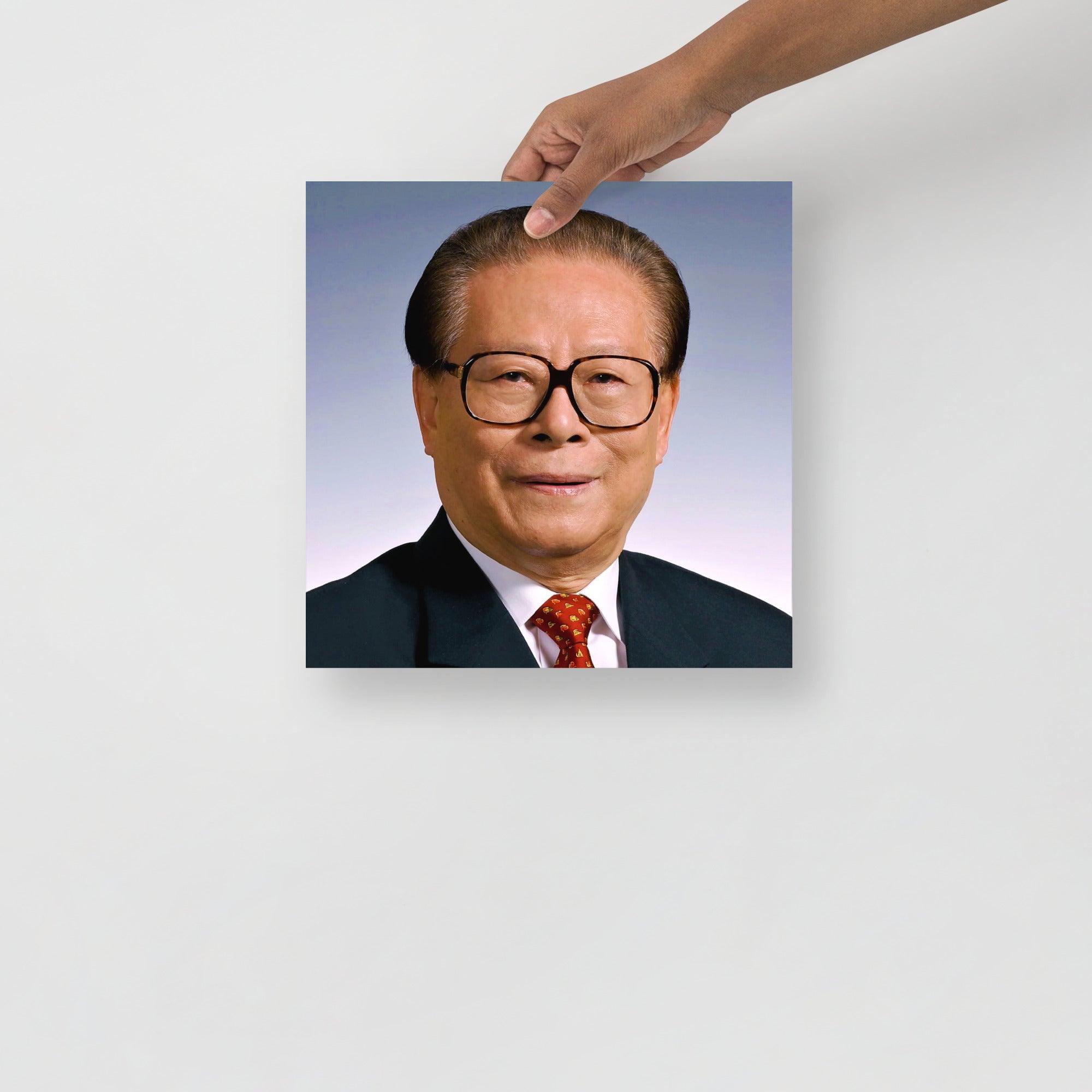 A Jiang Zemin Official Portrait poster on a plain backdrop in size 12x12”.