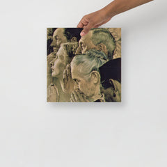 A Freedom of Worship by Norman Rockwell  poster on a plain backdrop in size 12x12”.