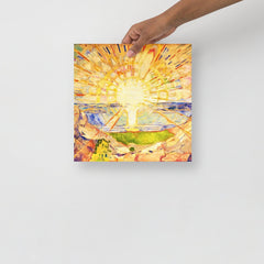 The Sun By Edvard Munch poster on a plain backdrop in size 12x12”.