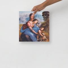 The Virgin and Child with Saint Anne by Leonardo da Vinci poster on a plain backdrop in size 12x12”.