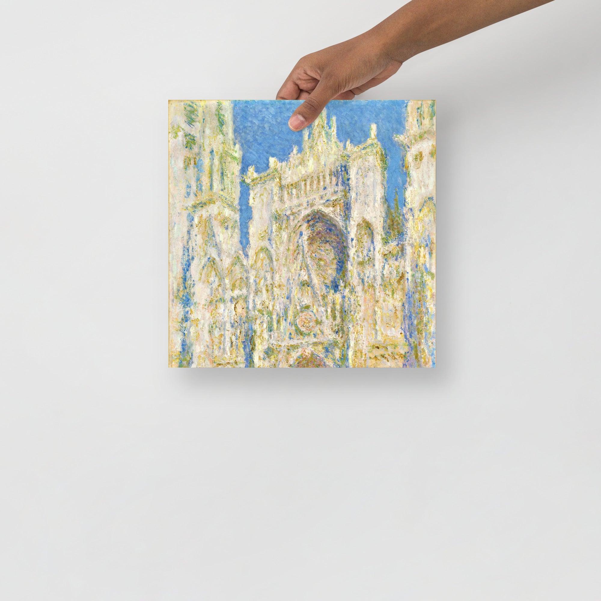 A Rouen Cathedral, West Facade by Claude Monet poster on a plain backdrop in size 12x12”.
