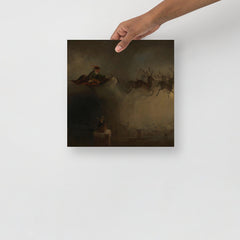 A Santa Claus Dropping Gifts Down The Chimney by William Holbrook Beard poster on a plain backdrop in size 12x12”.