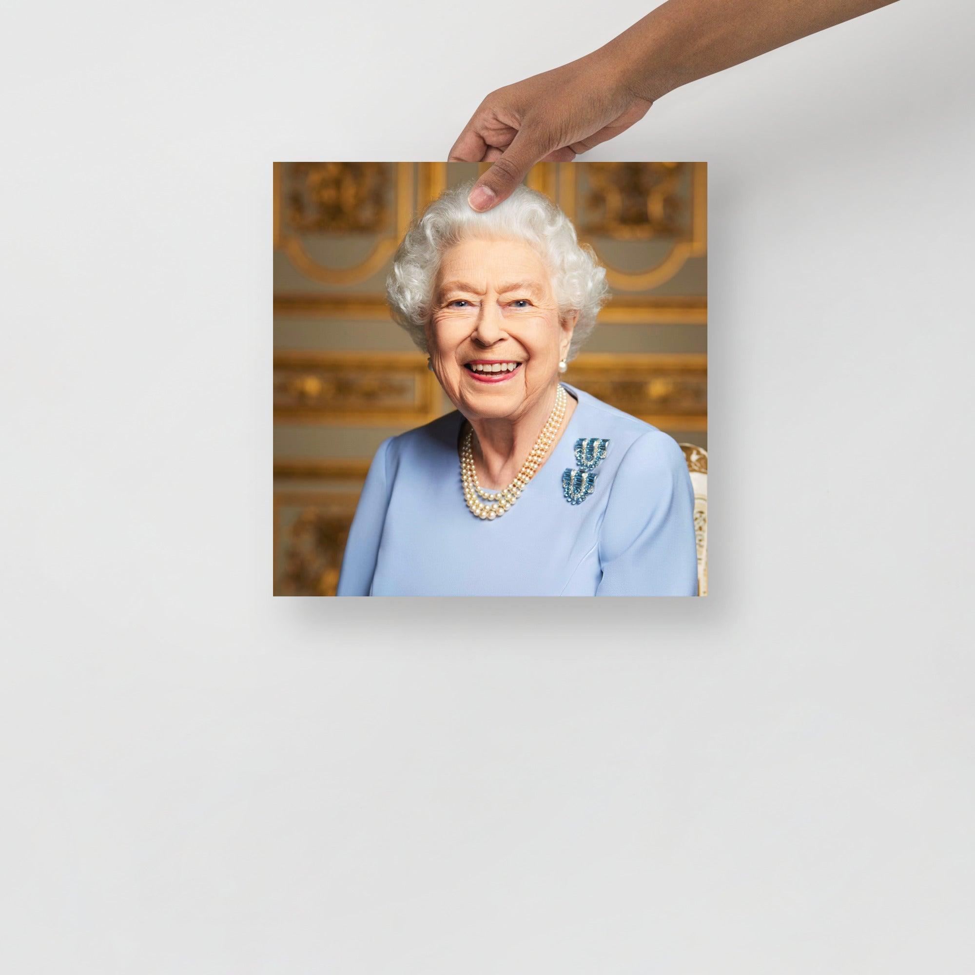 A Platinum Jubilee of Elizabeth II Official Portrait (Posthumous Release) poster on a plain backdrop in size 12x12”.