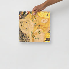 A Water Serpents I by Gustav Klimt poster on a plain backdrop in size 12x12”.