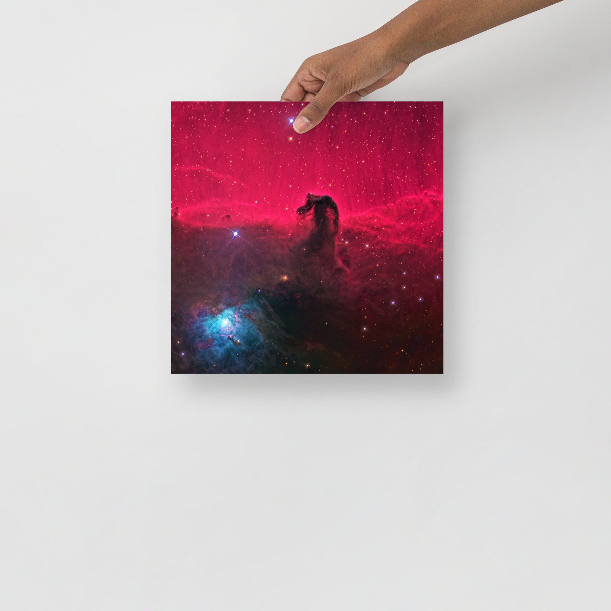 A Horsehead Nebula poster on a plain backdrop in size 12x12”.