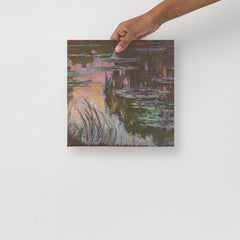 A Water Lilies by Claude Monet poster on a plain backdrop in size 12x12”.