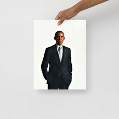A Barack Obama poster on a plain backdrop in size 12x16”.