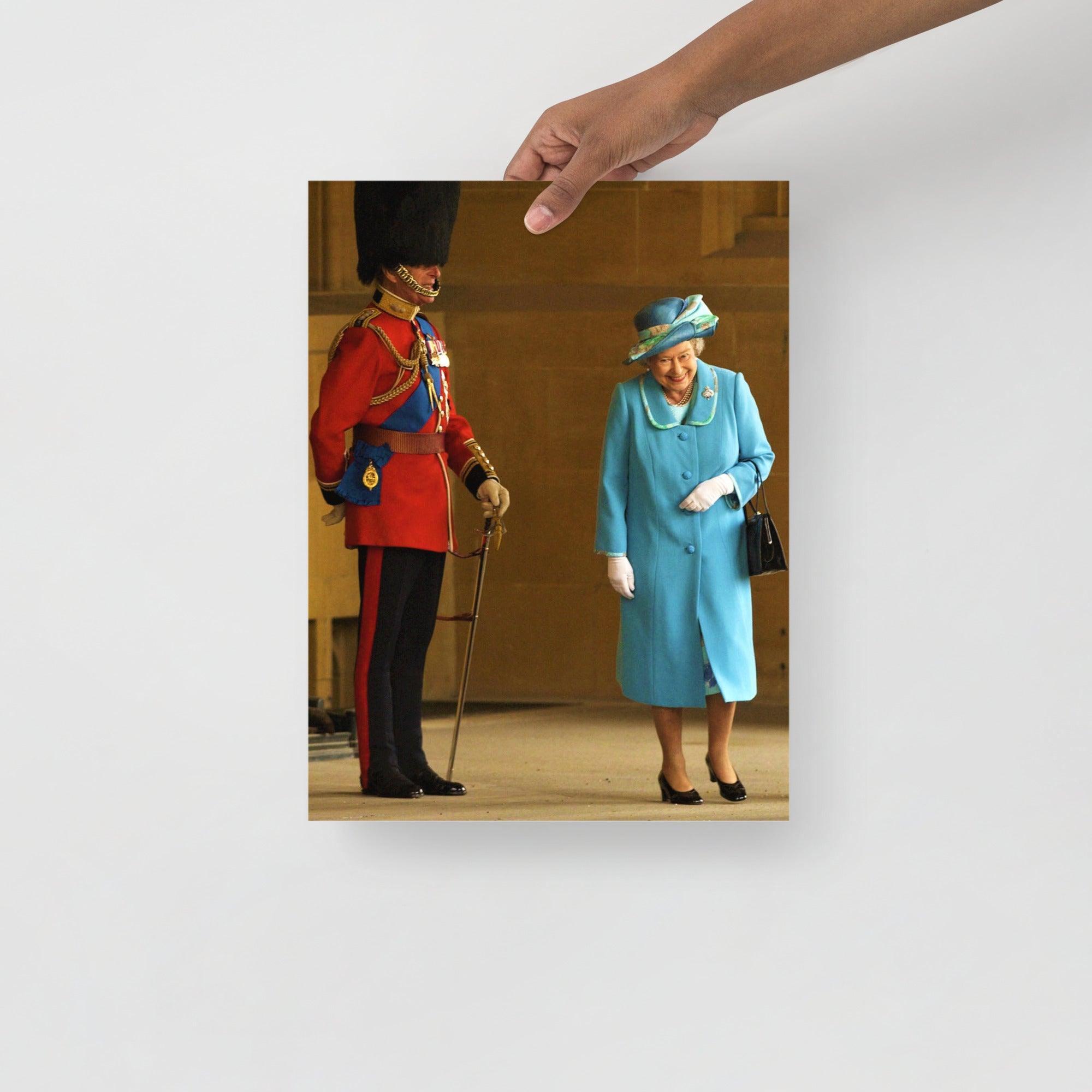 A Queen Elizabeth II with Prince Philip poster on a plain backdrop in size 12x16”.