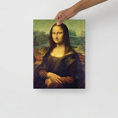 A Mona Lisa by Leonardo Da Vinci poster on a plain backdrop in size 12x16”.