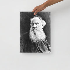 A Leo Tolstoy poster on a plain backdrop in size 12x16”.