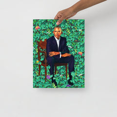 A President Barack Obama poster on a plain backdrop in size 12x16”.