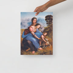 The Virgin and Child with Saint Anne by Leonardo da Vinci poster on a plain backdrop in size 12x16”.