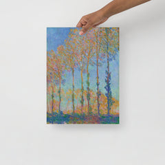 A Poplars on the Bank of the Epte River by Claude Monet poster on a plain backdrop in size 12x16”.
