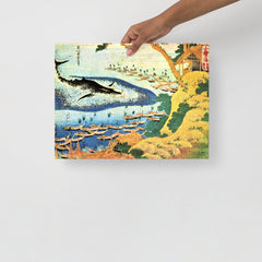 An Oceans of Wisdom by Hokusai poster on a plain backdrop in size 12x16”.