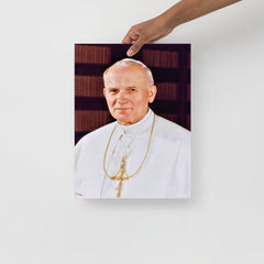A Pope John Paul II poster on a plain backdrop in size 12x16”.