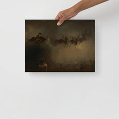 A Santa Claus Dropping Gifts Down The Chimney by William Holbrook Beard poster on a plain backdrop in size 12x16”.