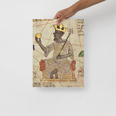 A Mansa Musa poster on a plain backdrop in size 12x16”.