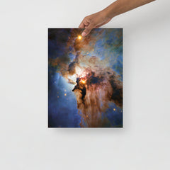 A Lagoon Nebula by Hubble Space Telescope poster on a plain backdrop in size 12x16”.