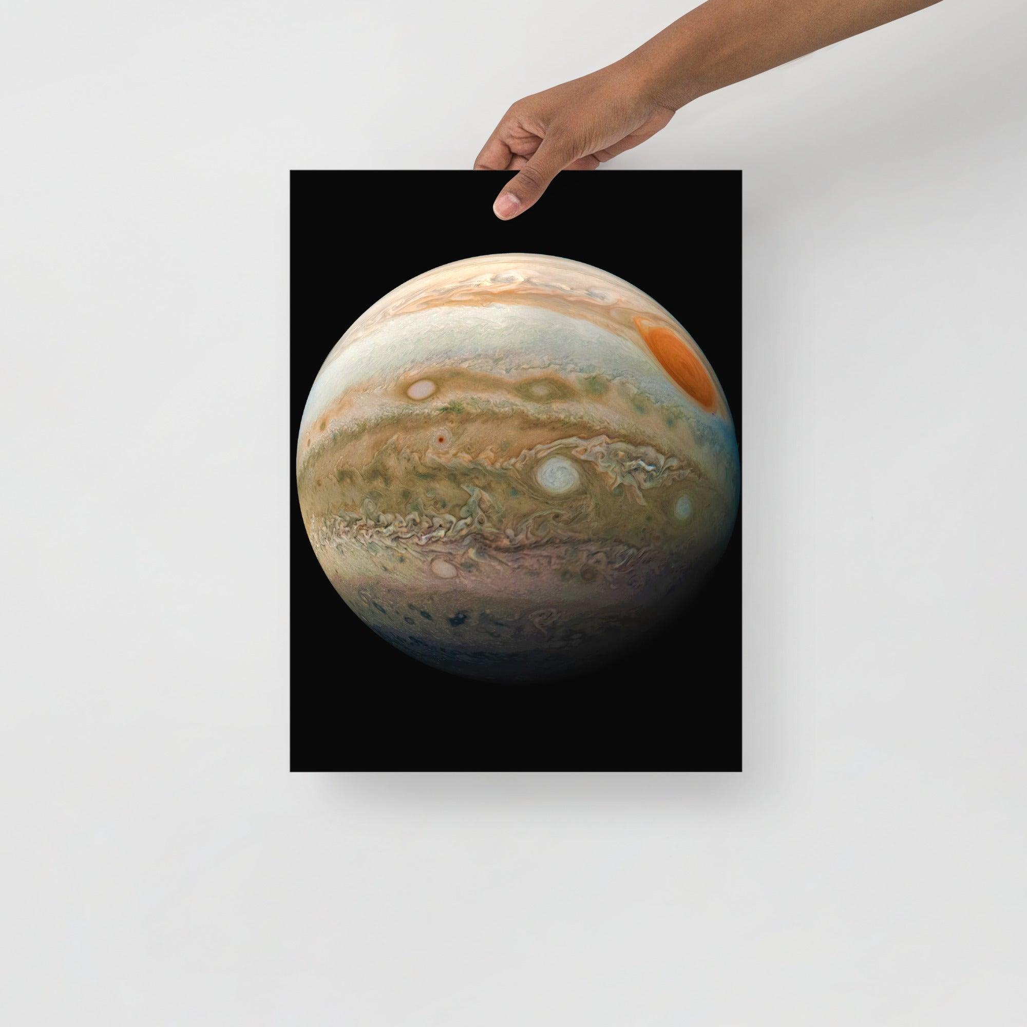 A Planet Jupiter From the Juno Spacecraft poster on a plain backdrop in size 12x16”.