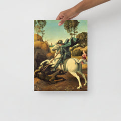 A Saint George And The Dragon by Raphael poster on a plain backdrop in size 12x16”.