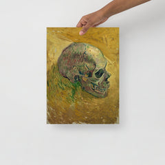 A Skull 1887 by Vincent Van Gogh poster on a plain backdrop in size 12x16”.