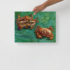 A Two Crabs By Vincent Van Gogh poster on a plain backdrop in size 12x16”.