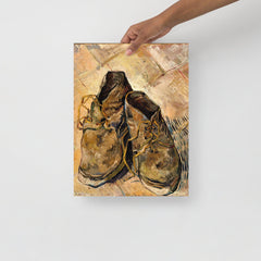 A Shoes by Vincent Van Gogh poster on a plain backdrop in size 12x16”.