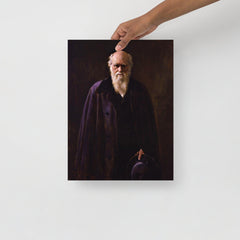 A Charles Darwin By John Collier poster on a plain backdrop in size 12x16”.