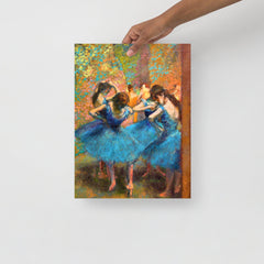 A Dancers in Blue by Edgar Degas poster on a plain backdrop in size 12x16”.