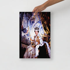 A Queen Elizabeth Coronation poster on a plain backdrop in size 12x18”.