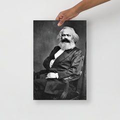 A Karl Marx poster on a plain backdrop in size 12x18”.