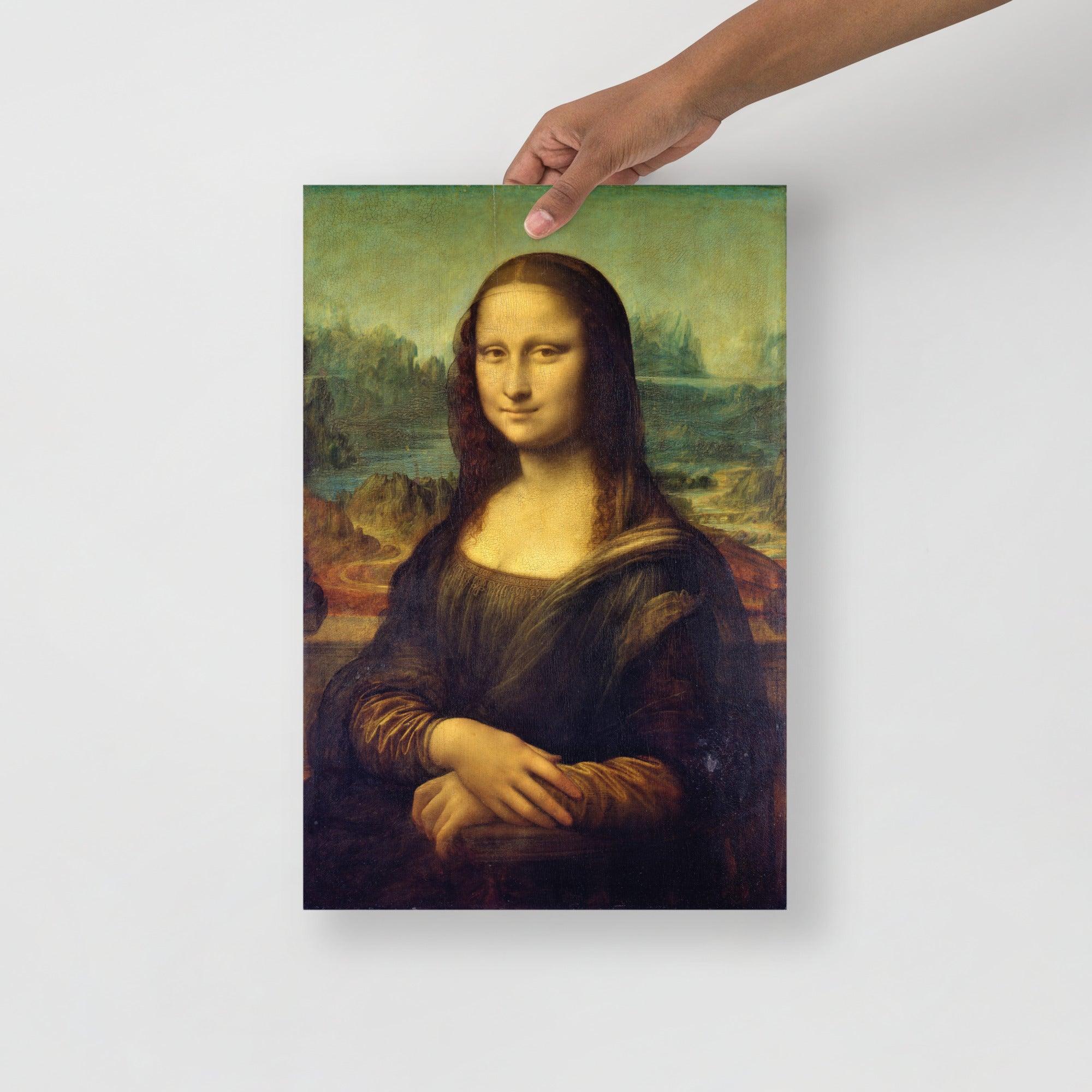 A Mona Lisa by Leonardo Da Vinci poster on a plain backdrop in size 12x18”.
