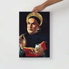 A St. Thomas Aquinas by Sandro Botticelli poster on a plain backdrop in size 12x18”.