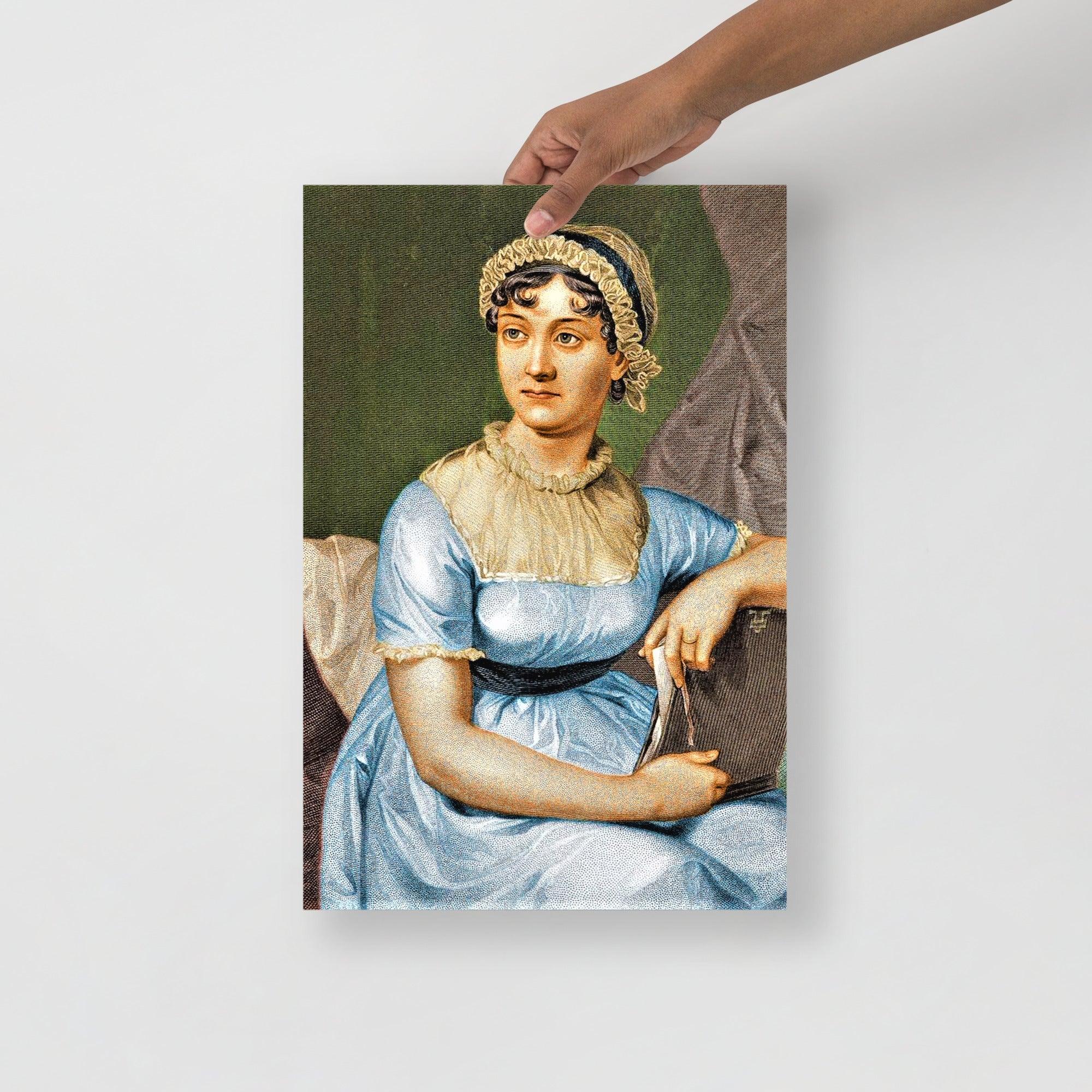 A Jane Austen poster on a plain backdrop in size 12x18”.