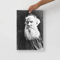 A Leo Tolstoy poster on a plain backdrop in size 12x18”.
