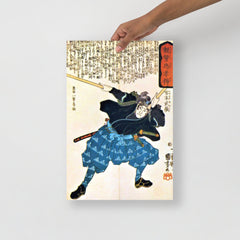 A Miyamoto Musashi by Utagawa Kuniyoshi poster on a plain backdrop in size 12x18”.