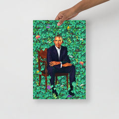 A President Barack Obama poster on a plain backdrop in size 12x18”.