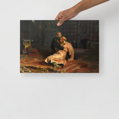 An Ivan the Terrible and His Son Ivan by Ilya Repin poster on a plain backdrop in size 12x18”.
