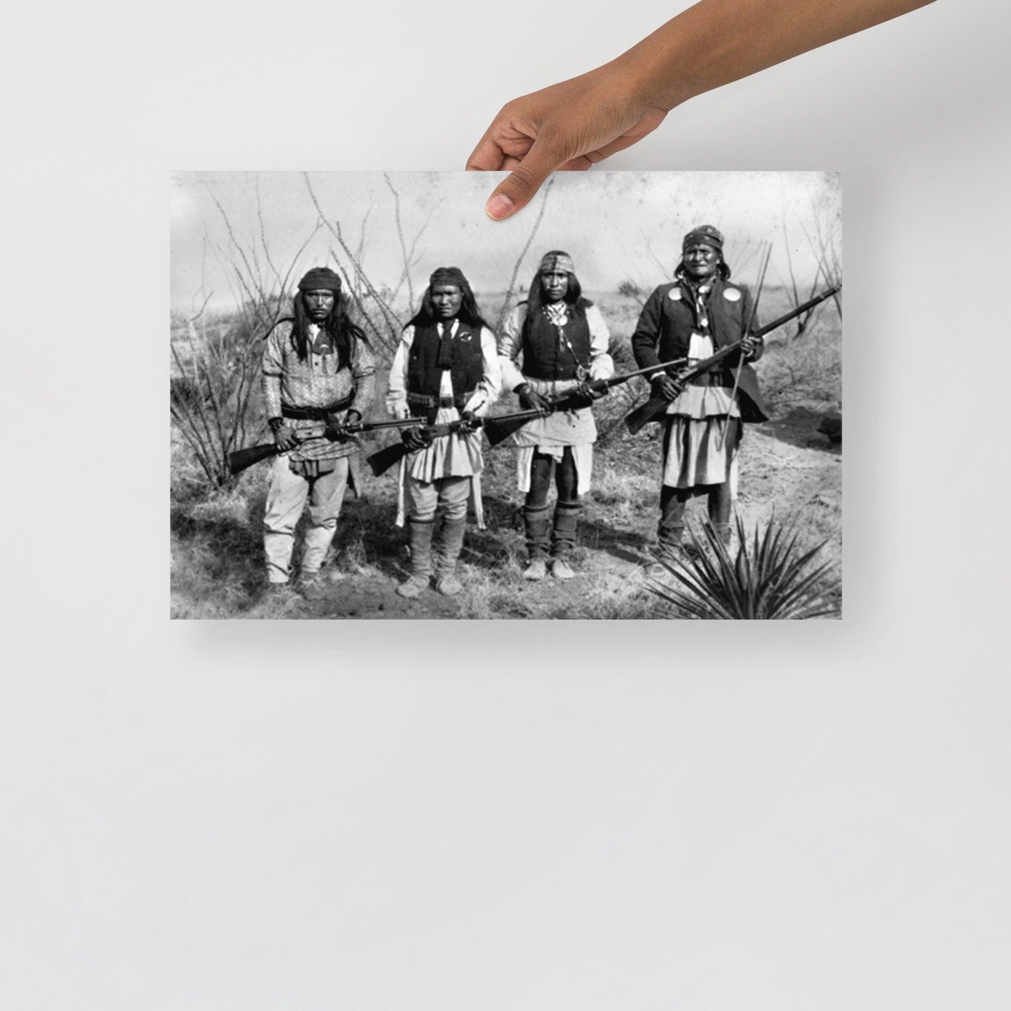 A Geronimo and His Warriors poster on a plain backdrop in size 12x18”.
