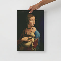 The Lady with the Ermine by Leonardo Da Vinci poster on a plain backdrop in size 12x18”.