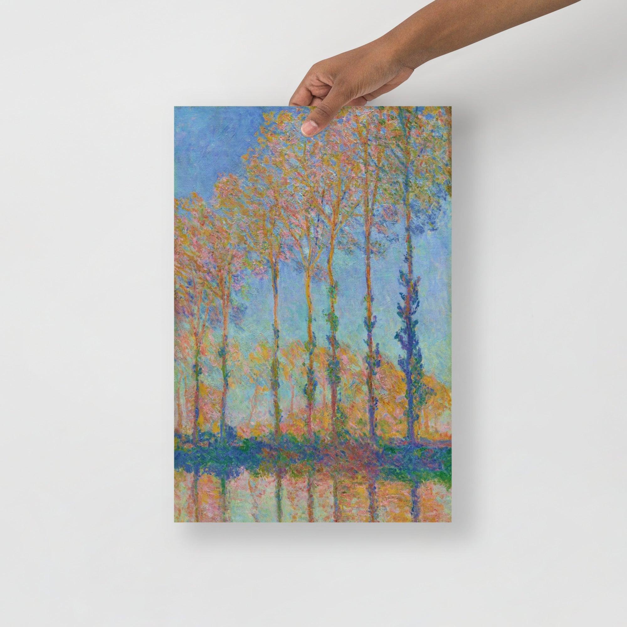 A Poplars on the Bank of the Epte River by Claude Monet poster on a plain backdrop in size 12x18”.