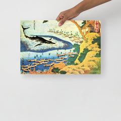 An Oceans of Wisdom by Hokusai poster on a plain backdrop in size 12x18”.