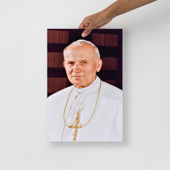 A Pope John Paul II poster on a plain backdrop in size 12x18”.