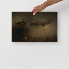 A Santa Claus Dropping Gifts Down The Chimney by William Holbrook Beard poster on a plain backdrop in size 12x18”.