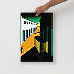 A Mystery And Melancholy By Giorgio De Chirico poster on a plain backdrop in size 12x18”.