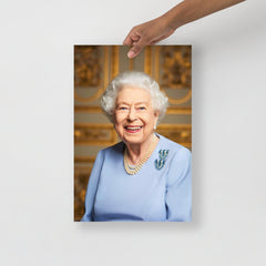 A Platinum Jubilee of Elizabeth II Official Portrait (Posthumous Release) poster on a plain backdrop in size 12x18”.