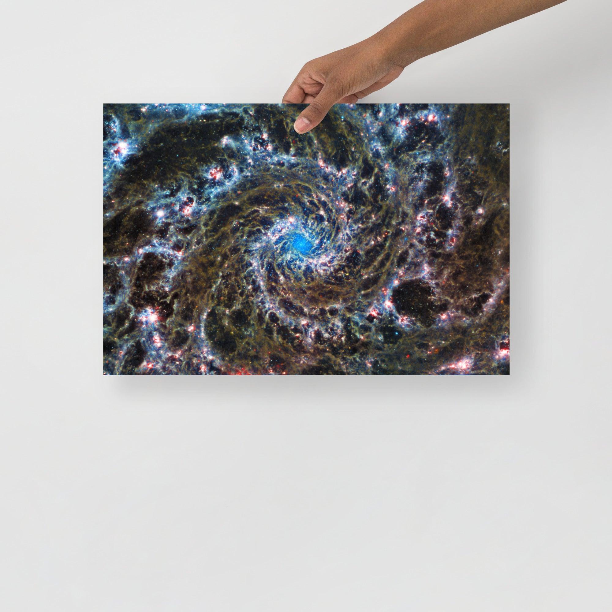 A Phantom Galaxy By James Webb Space Telescope poster on a plain backdrop in size 12x18”.