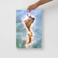 A Finger of God (Carina Nebula) poster on a plain backdrop in size 12x18”.